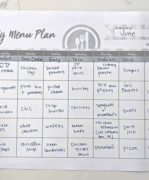 meal planning monthly calendar.