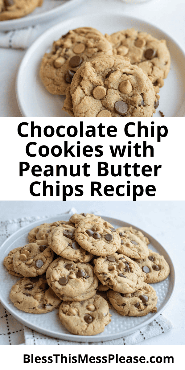 Pinterest pin with text that reads Chocolate and Peanut Butter Chip Cookie Recipe.