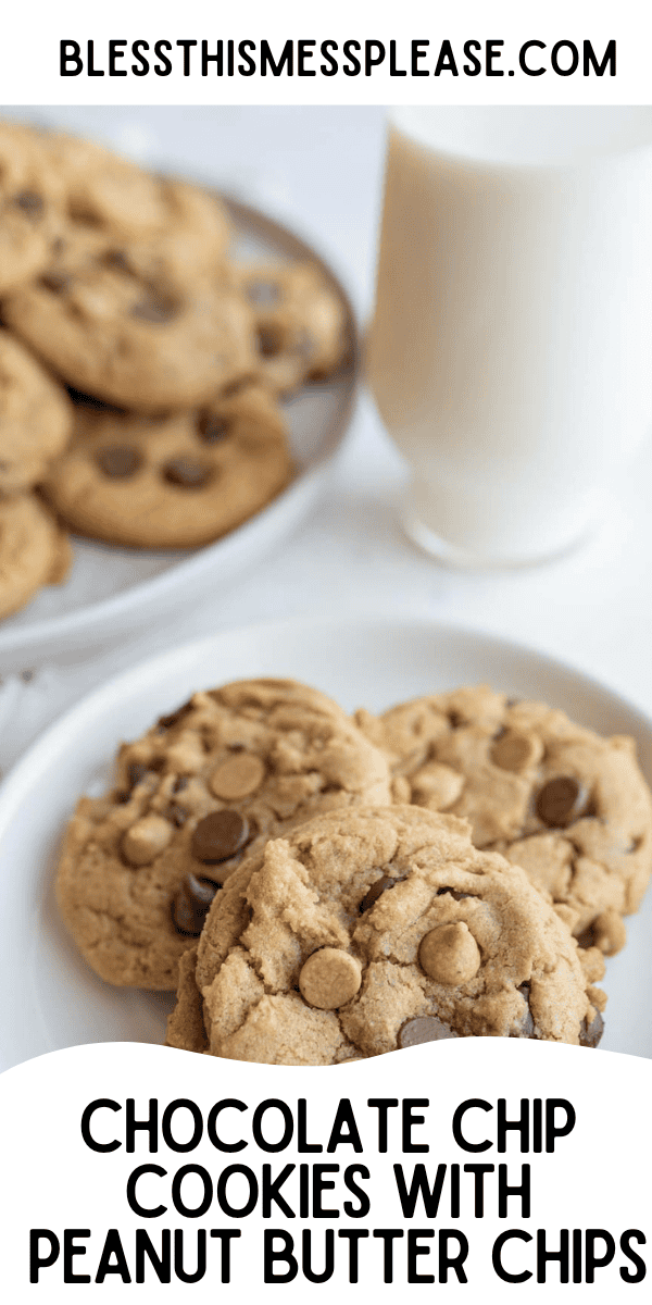 Pinterest pin with text that reads Chocolate and Peanut Butter Chip Cookie Recipe.