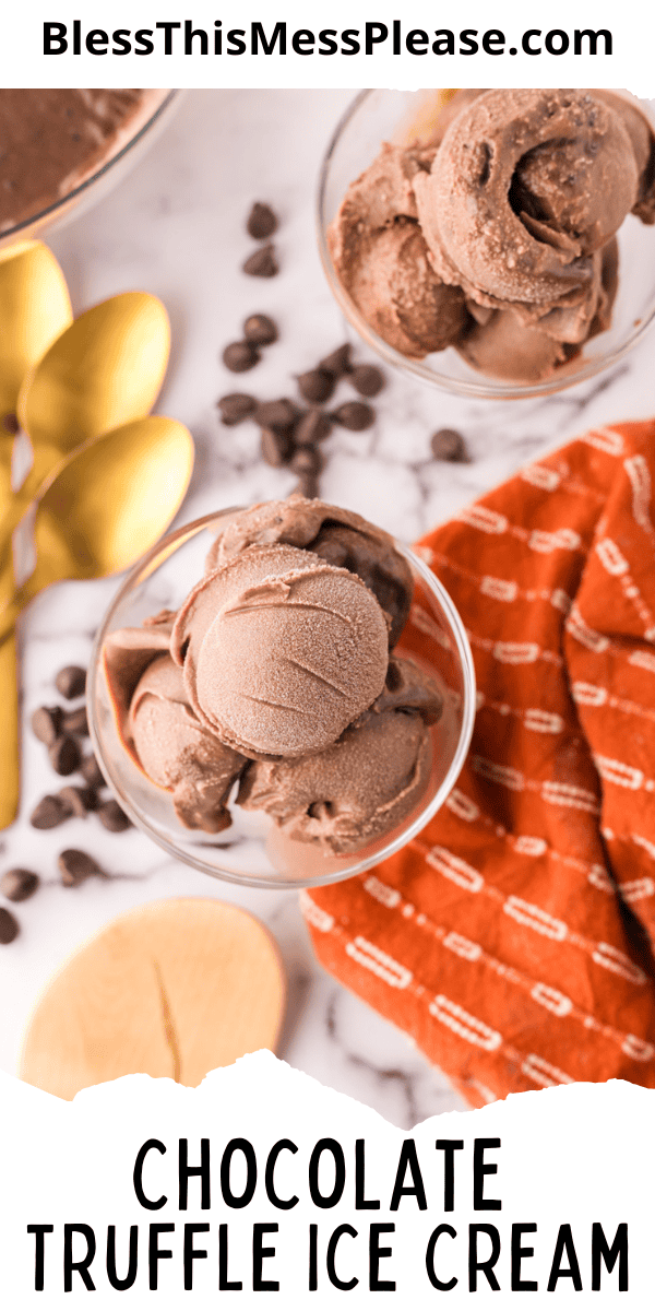 Pinterest pin with text that reads chocolate truffle ice cream recipe.