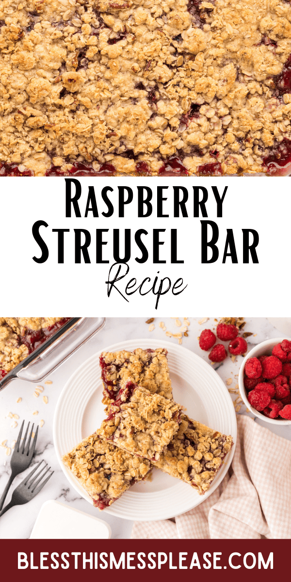 Pinterest pin with text that reads Raspberry Streusel Bar Recipe.