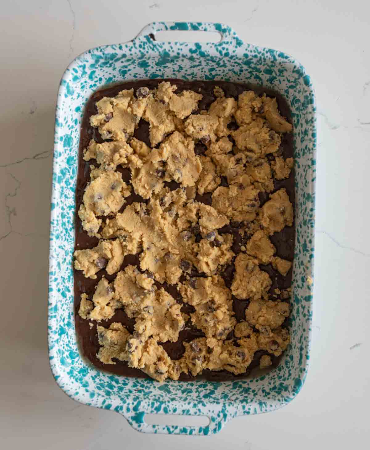 raw brookie dough before being baked.