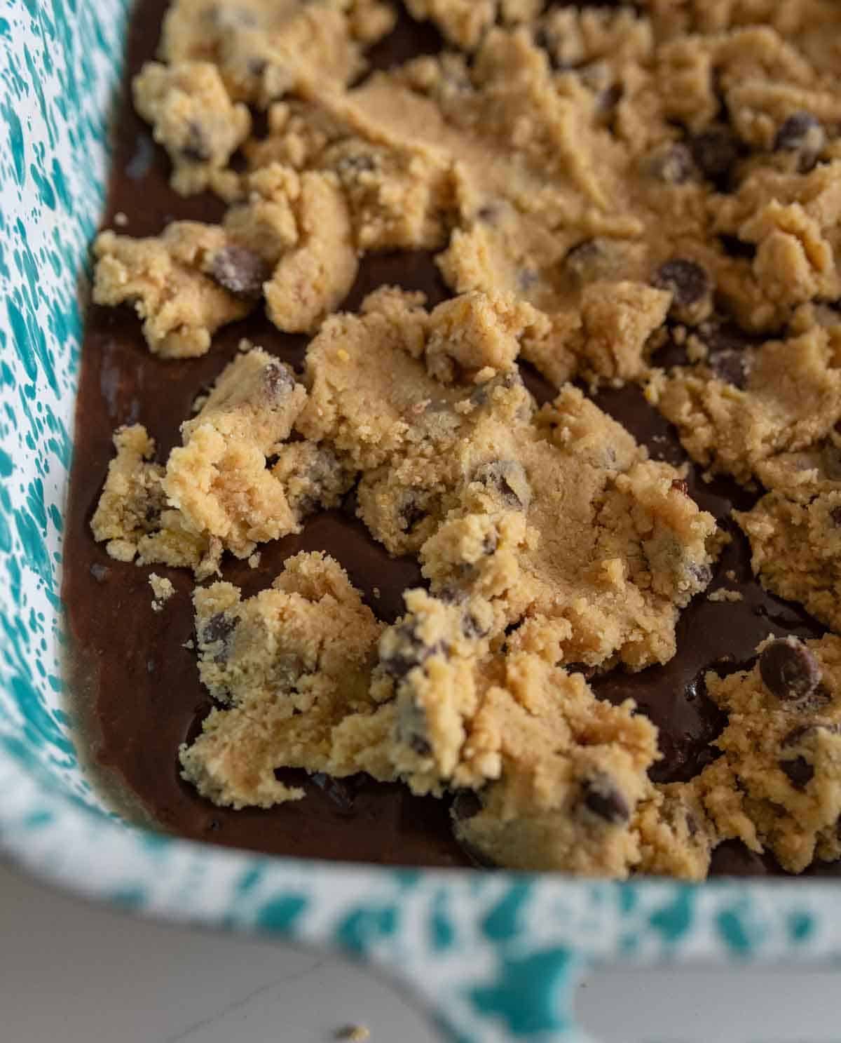 raw brookie dough before being baked.