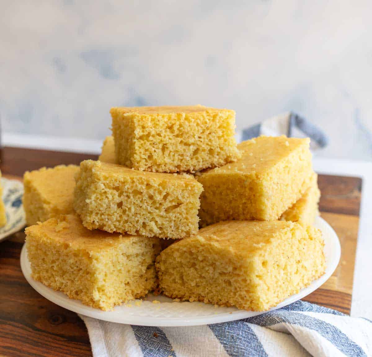 cornbread stacked together.