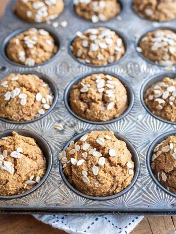 healthy pumpkin muffins baked into the tin.