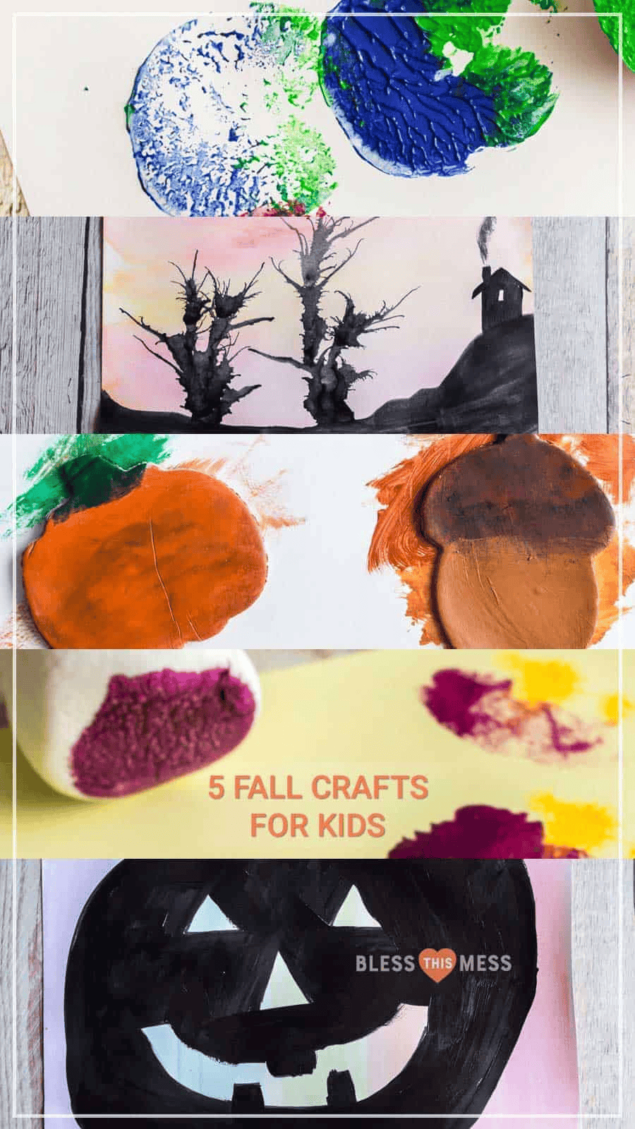 collage of fall craft projects for kids.