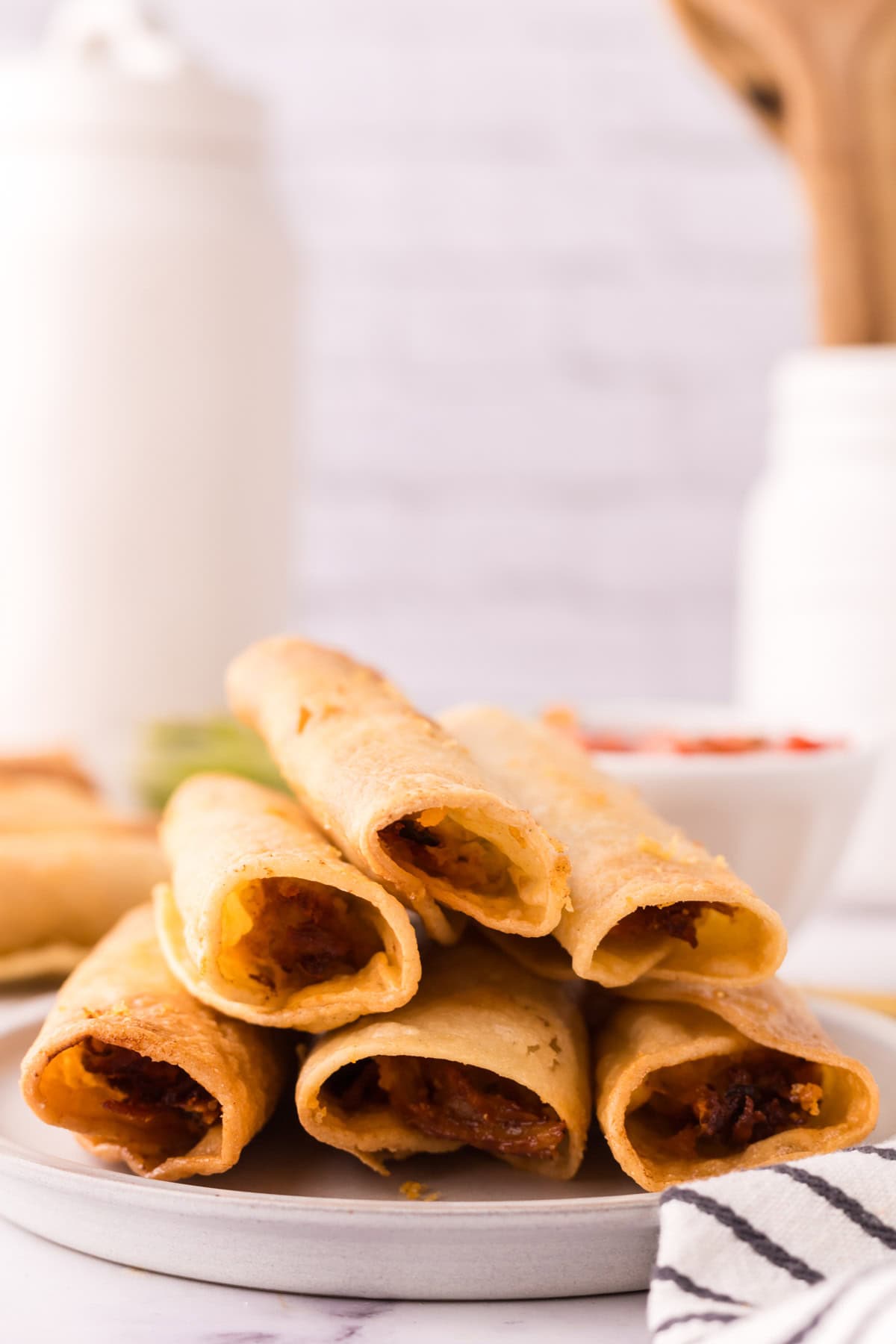 View of the inside of turkey taquitos.