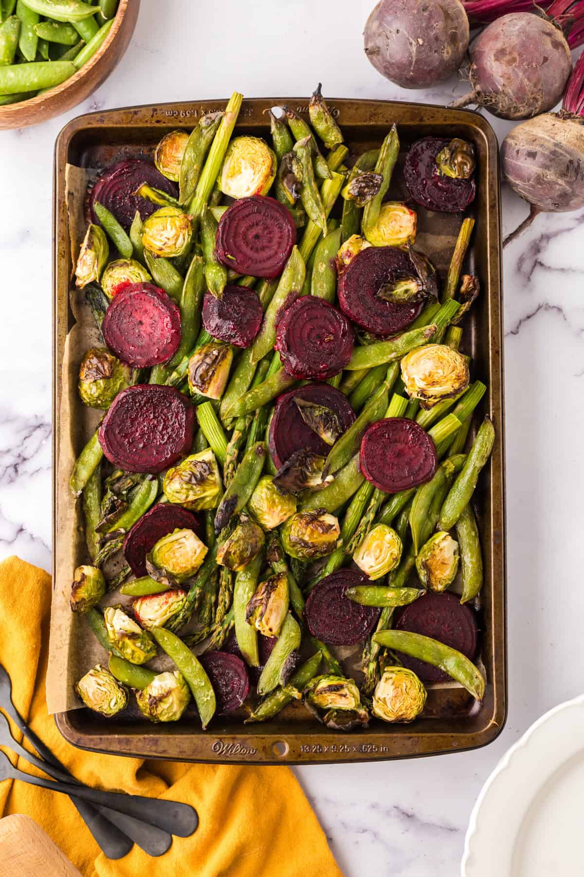 Roasted Spring Vegetables Recipe on a baking dish.