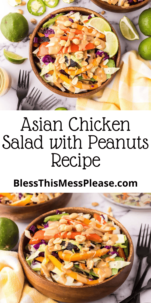 Pinterest pin with text that reads Asian Chicken Salad with Peanuts Recipe.