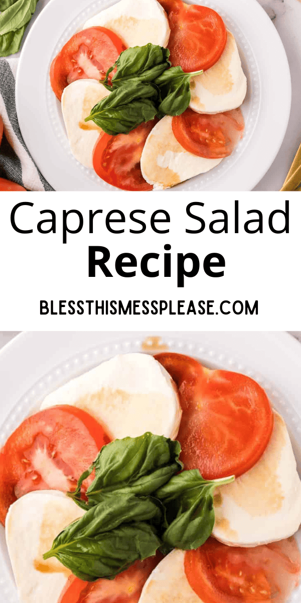 Pinterest pin with text that reads Caprese Salad Recipe.