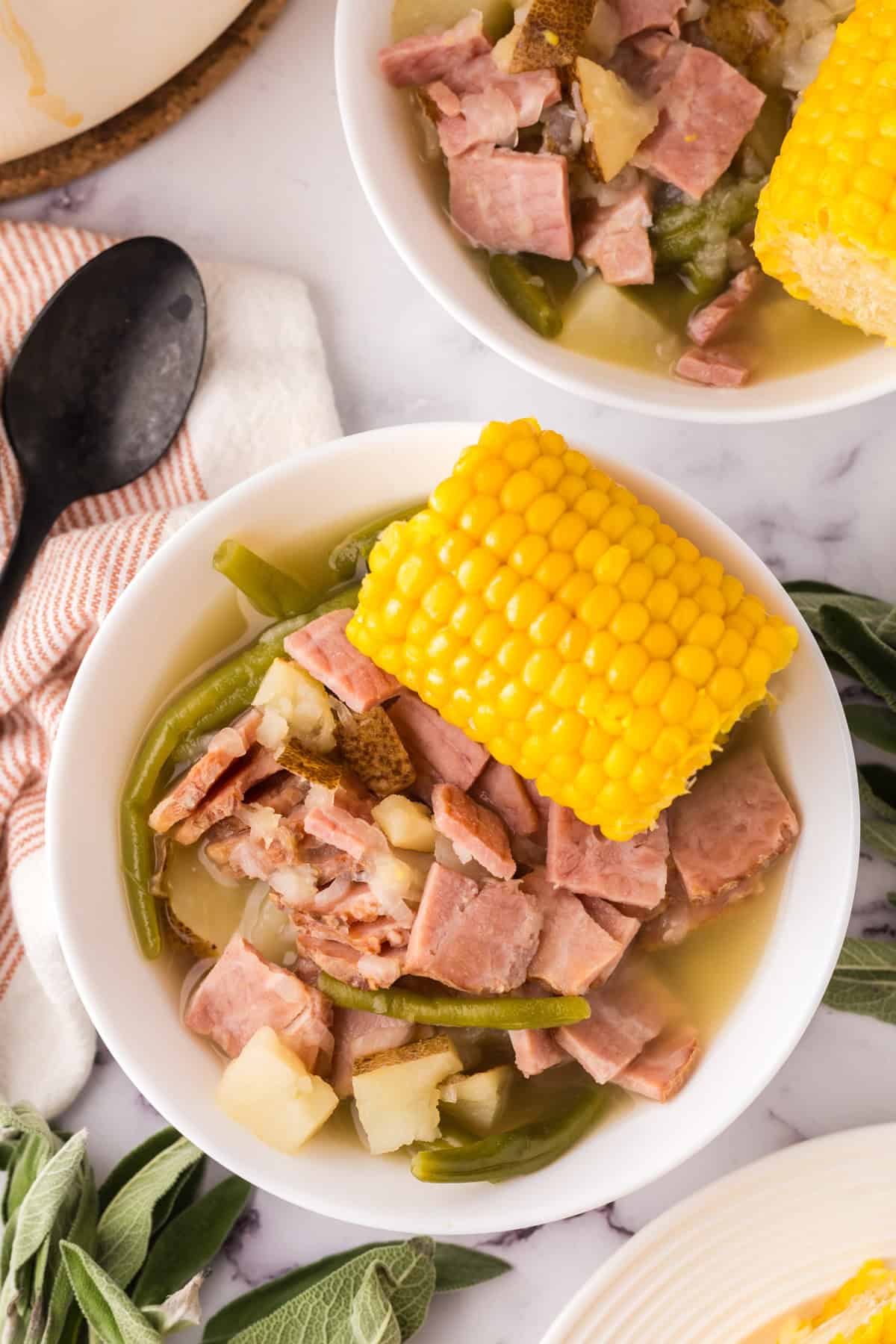 One pot farmstead wonder recipe served in a white bowl.