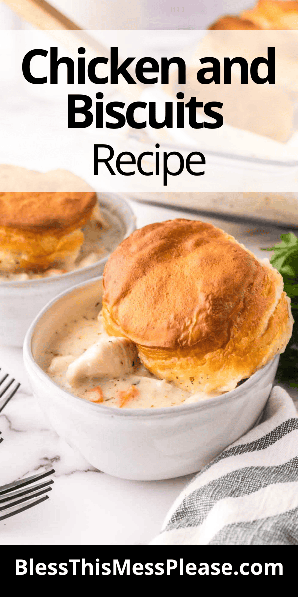 Pinterest pin with text that reads Chicken and Biscuits Recipe.