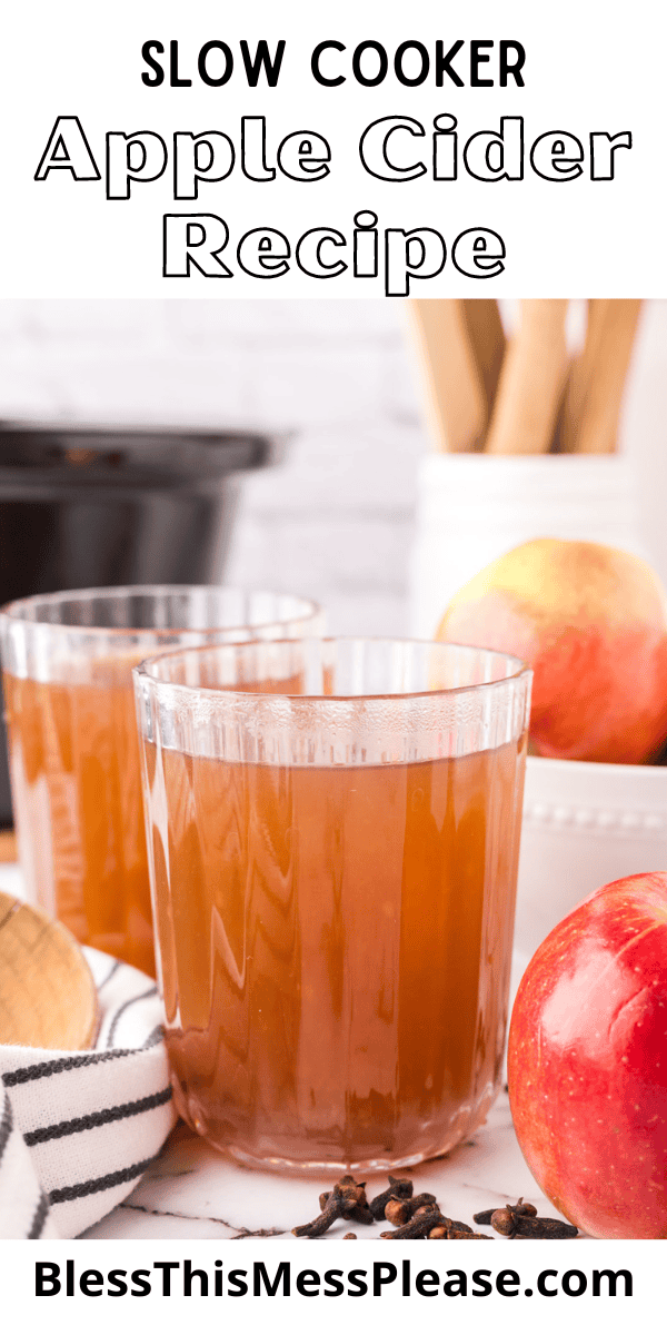 Pinterest pin with text that reads Slow Cooker Apple Cider Recipe.