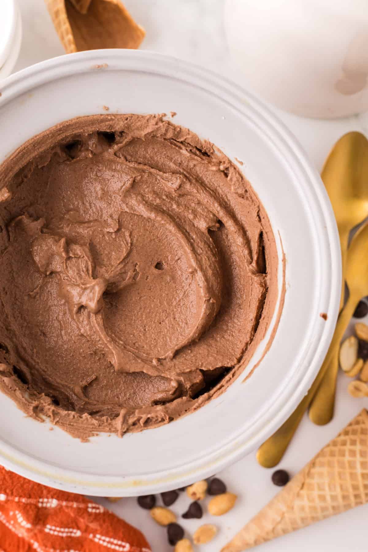 ice cream maker with chocolate peanut butter ice cream.