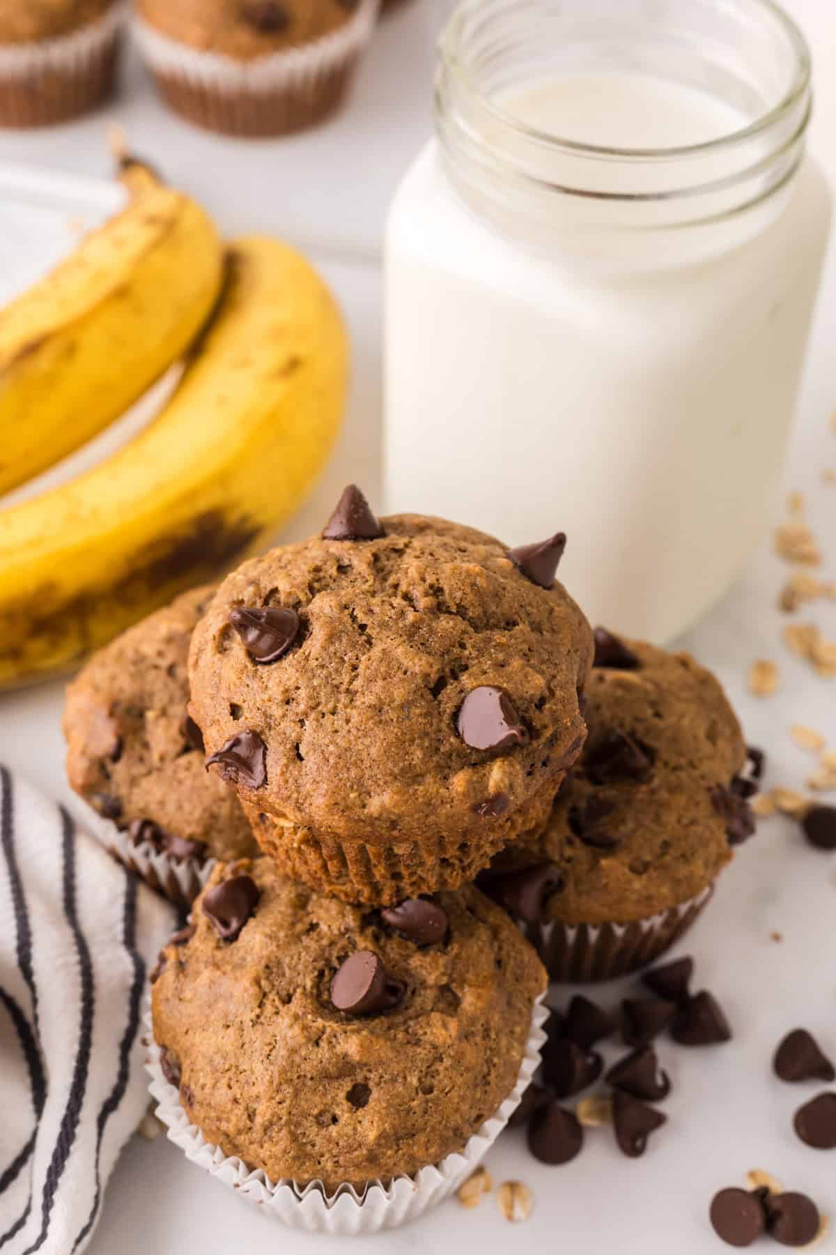 pile of healthy banana muffins.