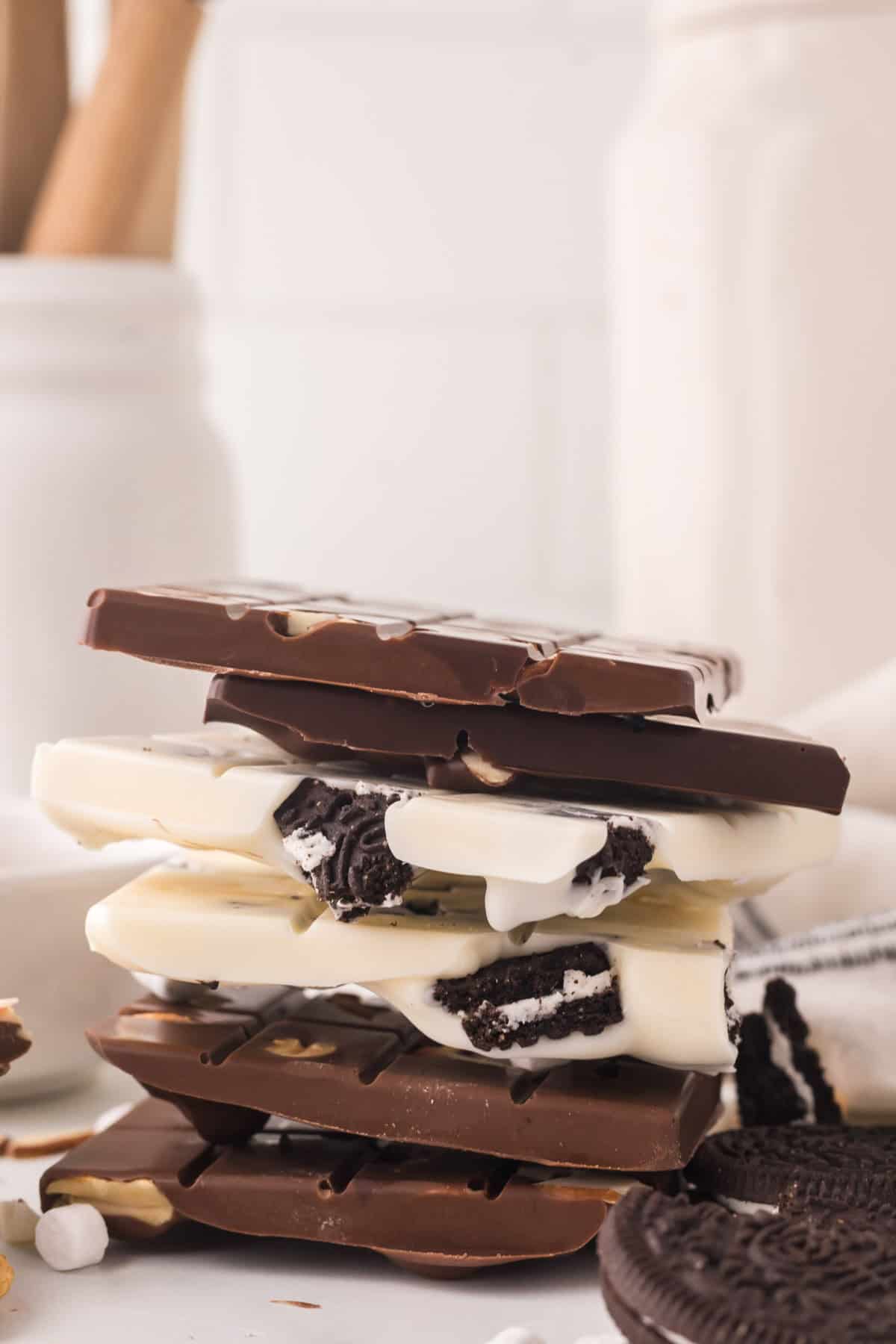 a stack of homemade candy bars.