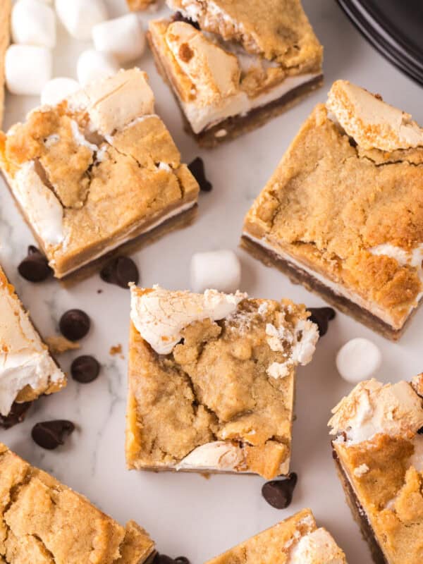 square portions of nutella s'mores bars.