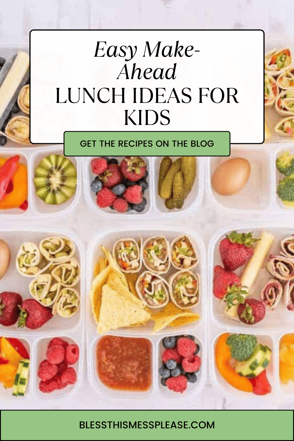 Pinterest pin with text that reads Easy make-ahead lunch ideas for kids.