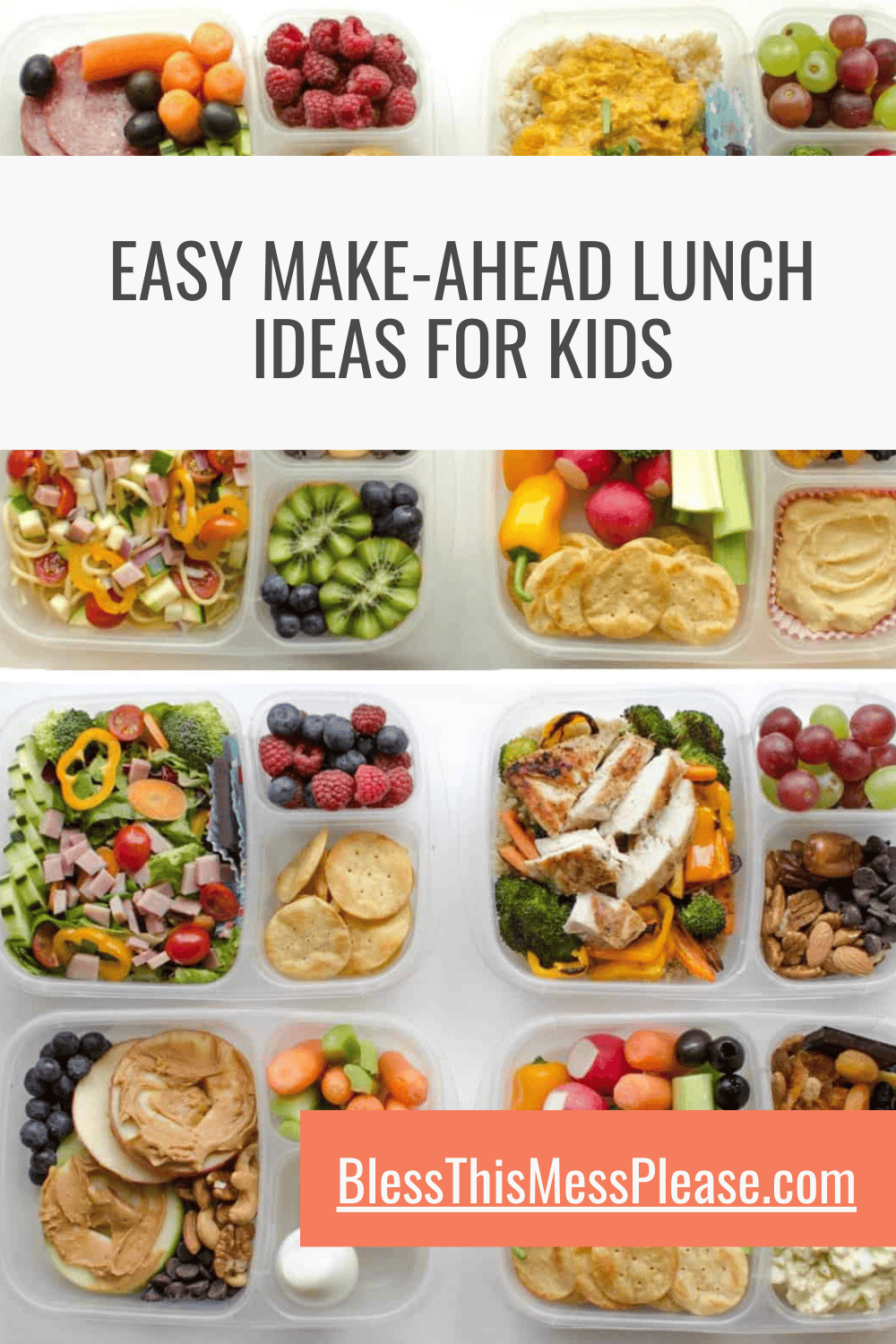 Pinterest pin with text that reads Easy make-ahead lunch ideas for kids.