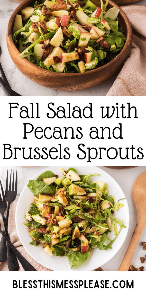 Pinterest pin with text that reads fall salad with pecans and Brussels sprouts.