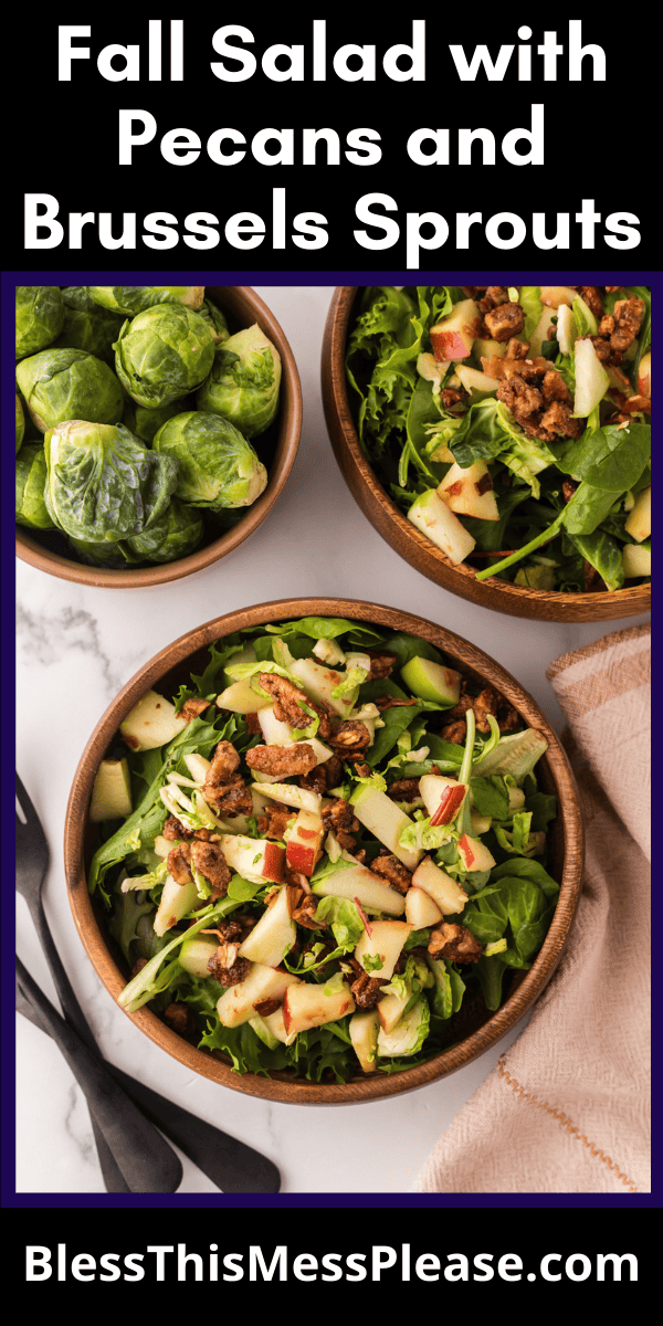 Pinterest pin with text that reads fall salad with pecans and Brussels sprouts.