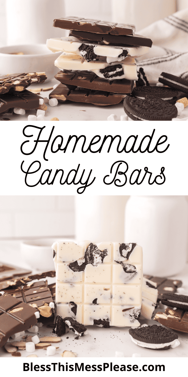 Pinterest pin with text that reads Homemade Candy Bars Recipe.