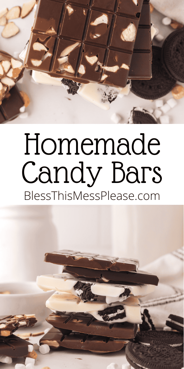 Pinterest pin with text that reads Homemade Candy Bars Recipe.