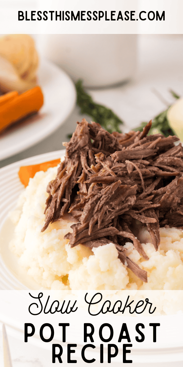 Pinterest pin with text that reads Slow Cooker Pot Roast Recipe.