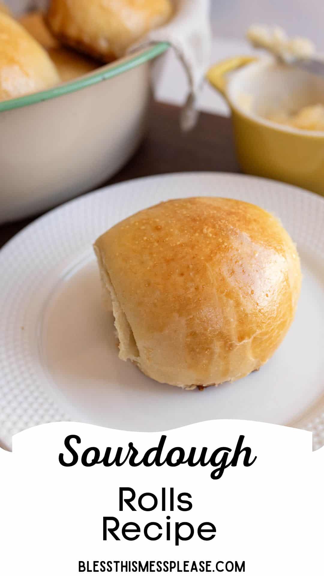 pin with golden brown roll and words sourdough rolls recipe.