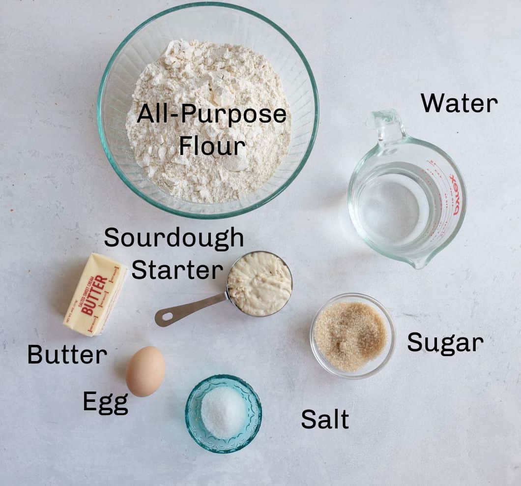 ingredients for sourdough rolls.