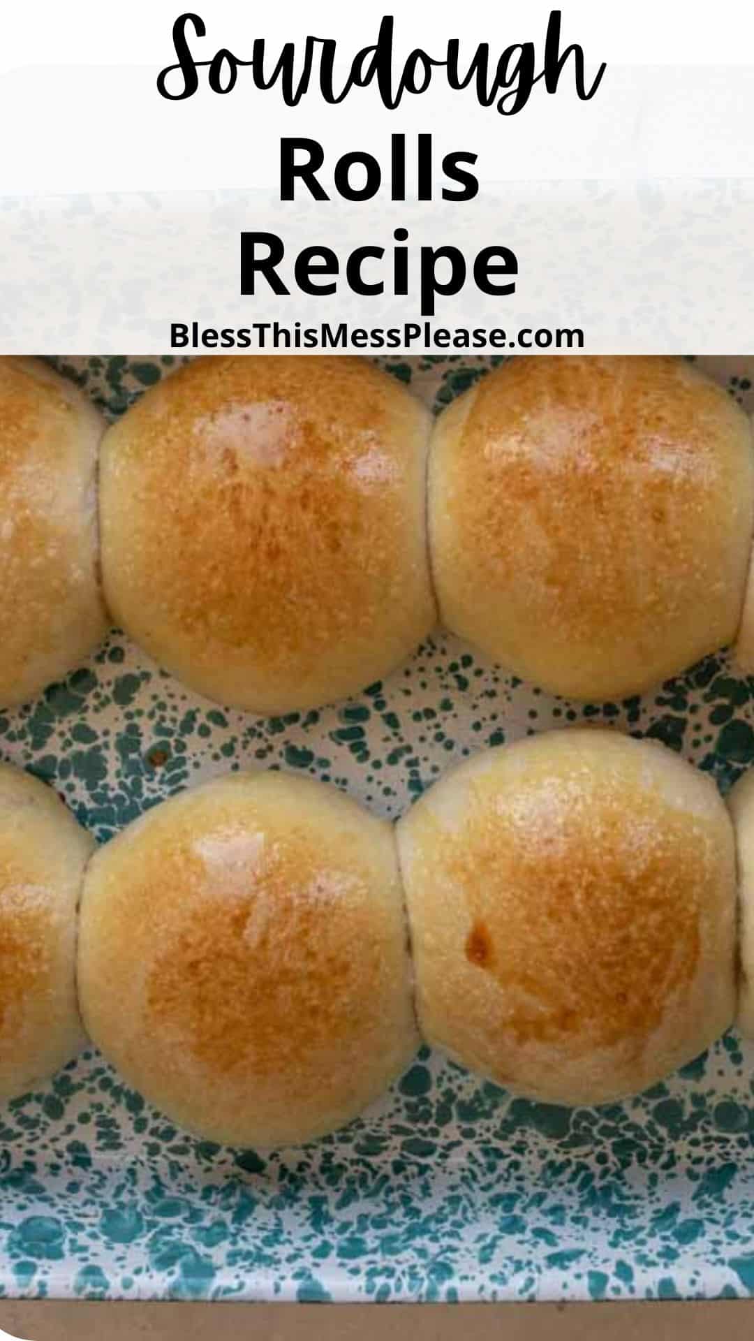 pin image of golden brown rolls with words sourdough rolls recipe.